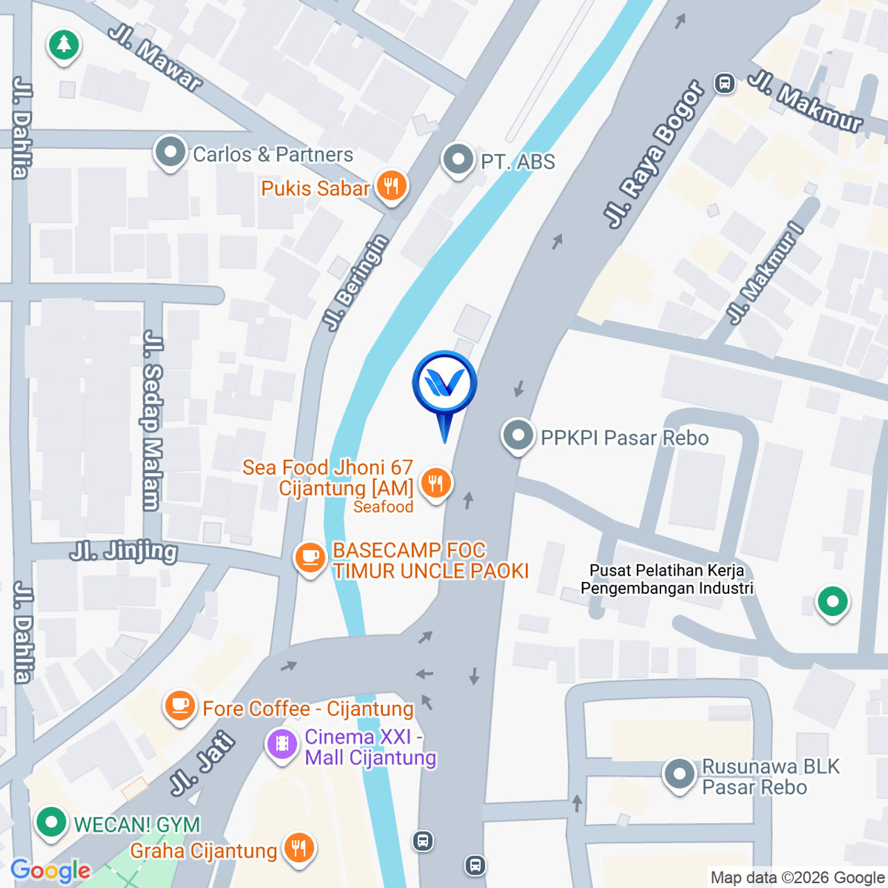 Peta Lokasi Jl. Raya Bogor, Cijantung, Jakarta Timur