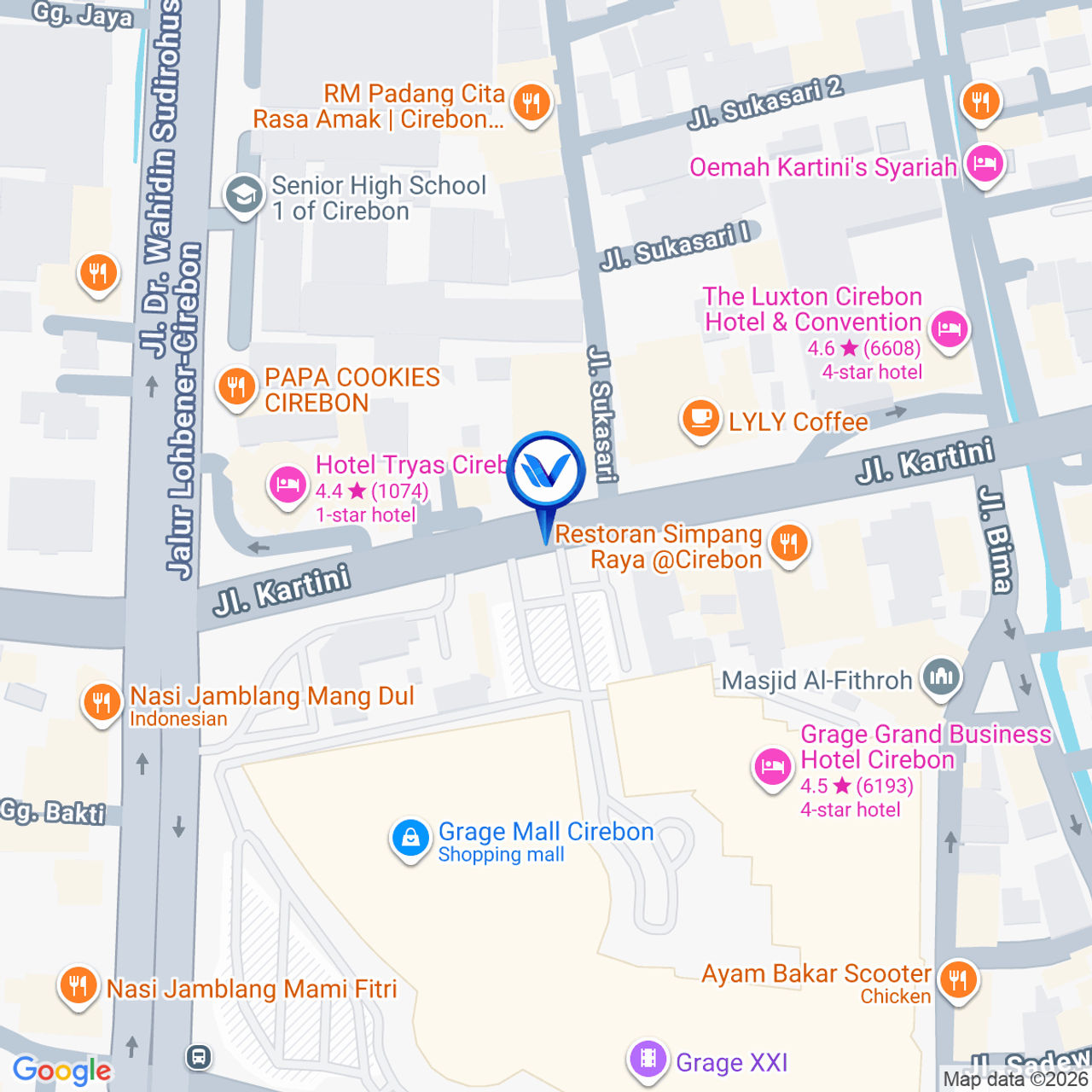 Peta Lokasi JI. Kartini (depan Bank BTN Syariah), Cirebon