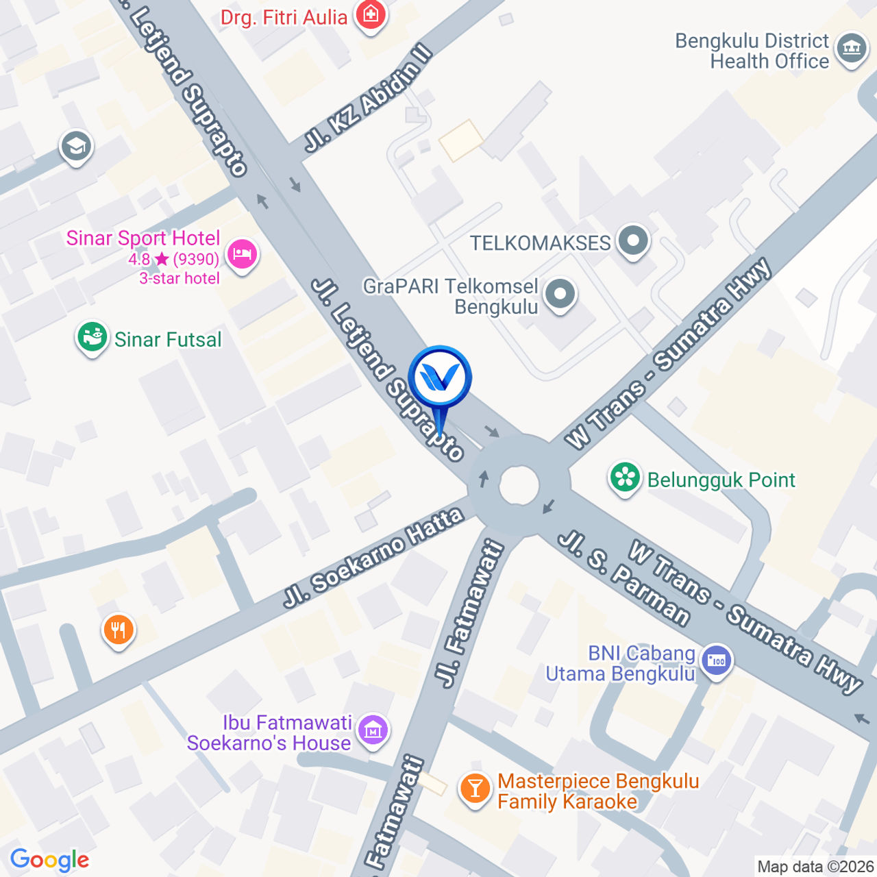 Peta Lokasi Jl. Suprapto (Dekaat Kantor Sriwijaya), Bengkulu