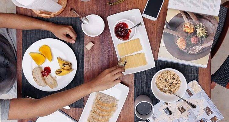 the hostel's breakfast spread