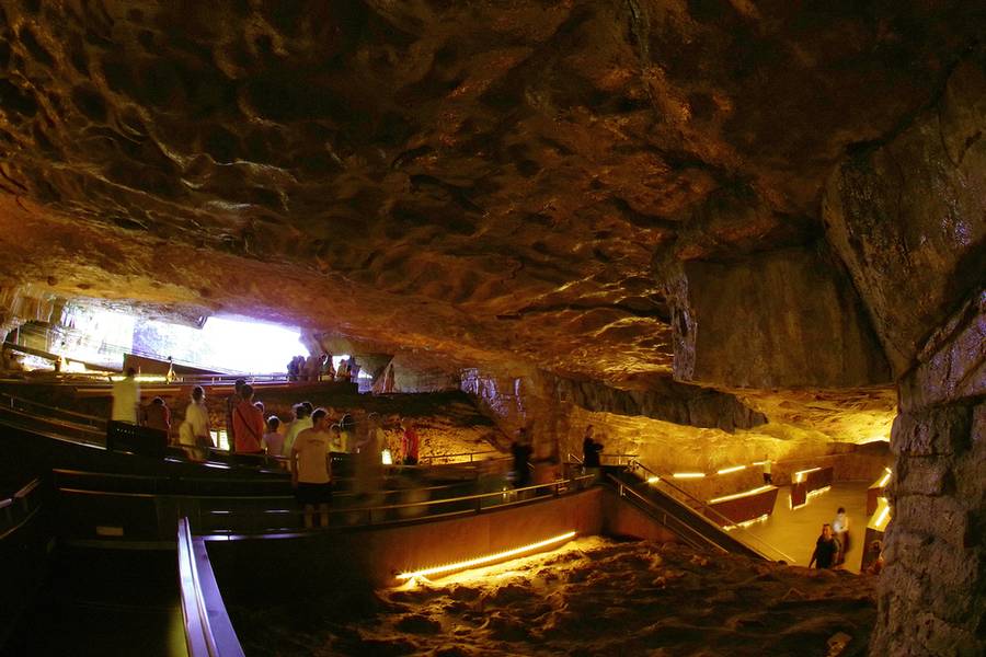 people viewing the cave