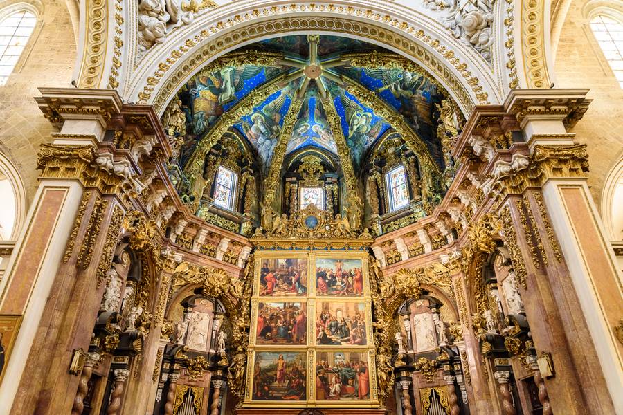 cathedral interior with antique paintings