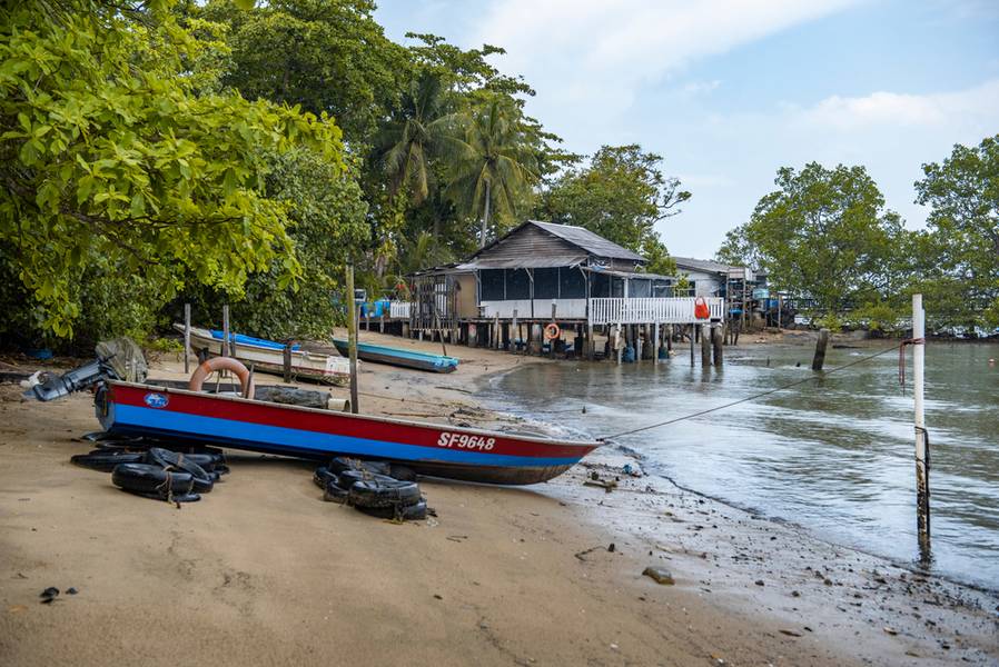 View of a Beach and wooden jetty on Pulau Ubin, Singapore