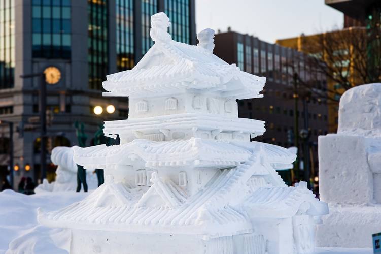 Snow sculptures and ice art at the Sapporo Snow Festival on the Japanese island of Hokkaido