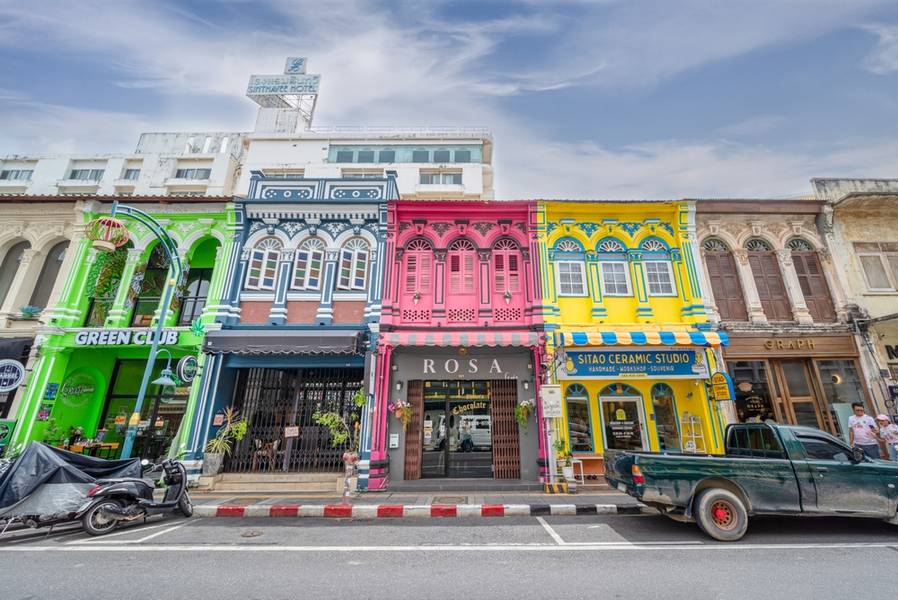 Strange view of beautiful building scape in Phuket old town