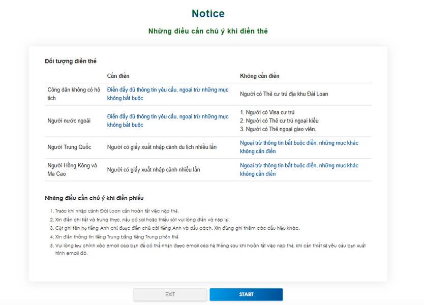 Những điều cần lưu ý khi khai báo Taiwan Arrival Card
