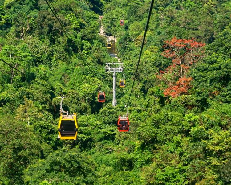 Nếu muốn chiêm ngưỡng toàn cảnh núi Tam Đảo hùng vĩ từ trên cao, cáp treo chắc chắn là trải nghiệm bạn không thể bỏ qua khi đến Đại Bảo Tháp Mạn Đà La Tây Thiên.