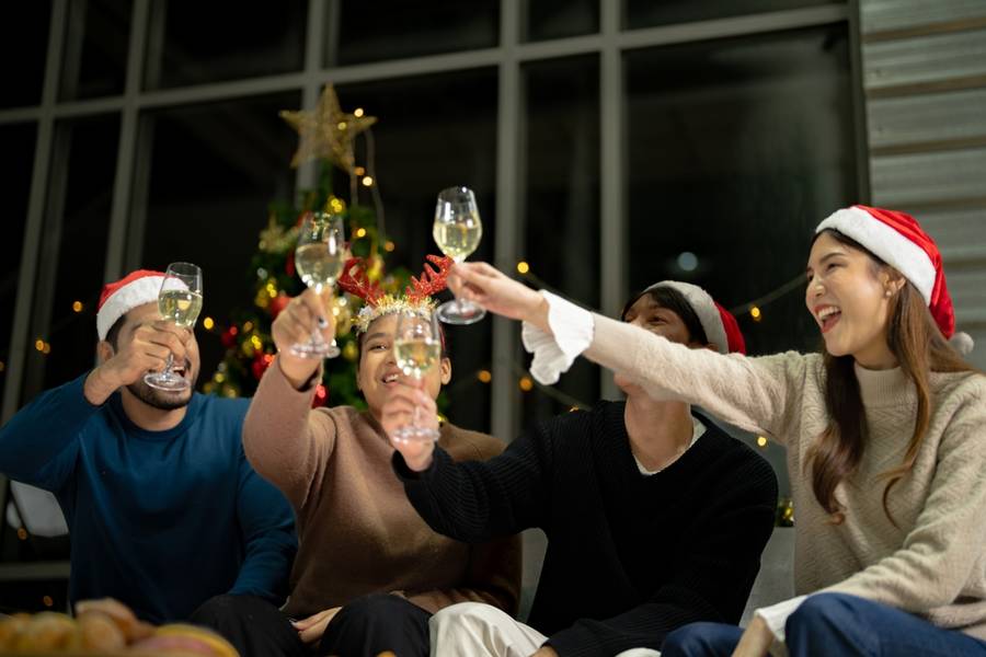 happiness friends christmas eve celebrate dinner party