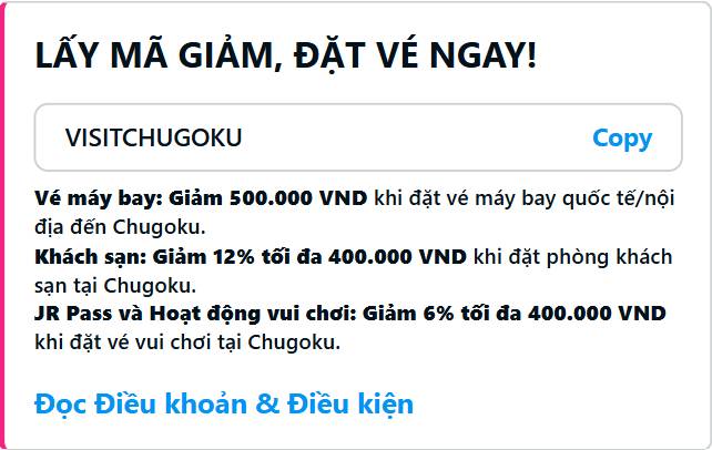 chugoku | Mã giảm giá Traveloka | Cách sử dụng Mã giảm giá Traveloka | 