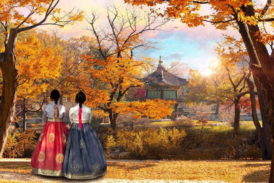 Khung cảnh lãng mạn của Gyeongbokgung mùa lá vàng. 