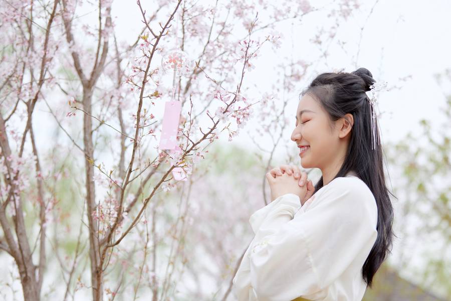 People taking pictures with blooming sakura in Yuyuantan Park