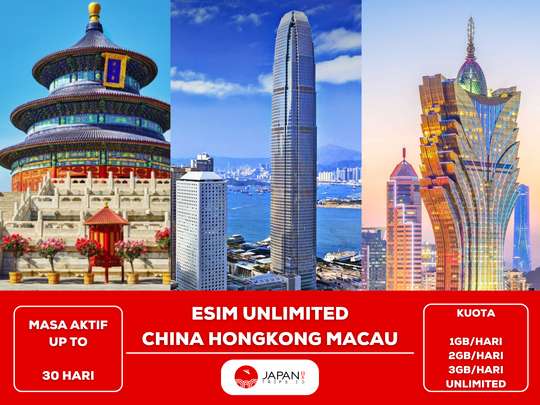 eSIM for China + Hong Kong + Macau Unlimited by Japantrips