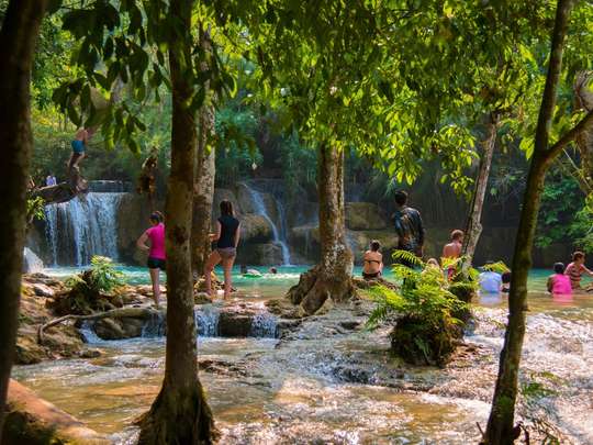 Luang Prabang: Mountain Trek to Kuang Si Waterfall with Lunch
