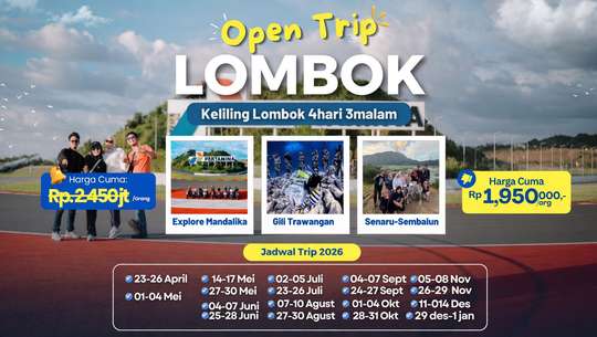 open trip Lombok 4 days 3 nights, THB 925.80
