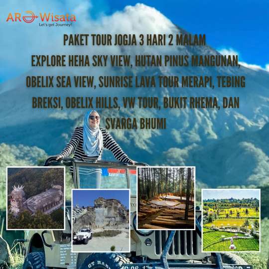 Jogja Tour Package 3 Days 2 Nights: Explore Heha Sky View, Mangunan Pine Forest, Obelix Sea View, Sunrise Lava Tour Merapi, Tebing Breksi, Obelix Hills, Vw Tour, Bukit Rhema, and Svarga Bhumi, 2.415.798 VND