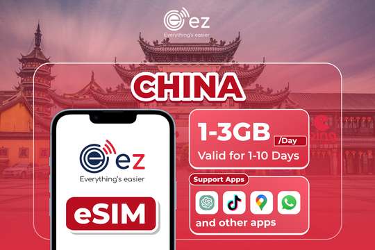 eSIM "VPN Daily Package" for China Mainland 1GB-3GB/day Hotspot Instant QR by ez.id