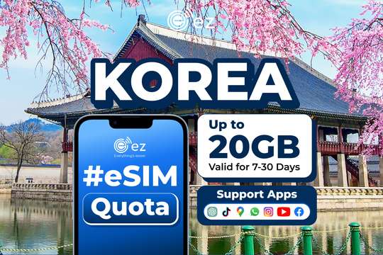 eSIM "Quota Package" for South Korea 3GB-20GB Hotspot Instant QR by ez.id, Rp 54.000