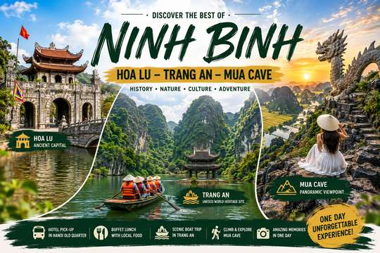 Tiket NINH BINH SEHARI PENUH: HOA LU KUNO - TRANG AN - GUA MUA DENGAN MAKAN SIANG BUFET