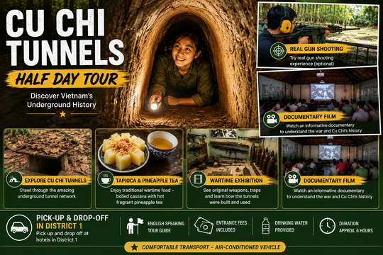 Tour nửa ngày Địa đạo Củ Chi từ TP. Hồ Chí Minh (Sáng/Chiều)