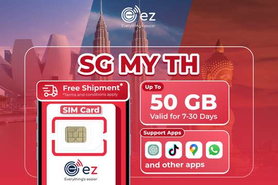 Physical SIM Card for Malaysia + Thailand + Singapore Hotspot by ez, Rp 95.000