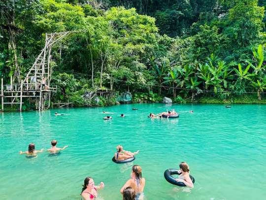 Vang Vieng: Zipline, Cave Tube, Trek, Kayak and Blue Lagoon 3, USD 58.00