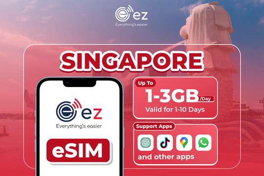 eSIM for Singapore with VPN 1GB-3GB/Day Hotspot Instant QR by ez.id