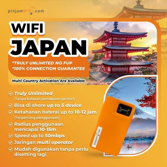Pinjamwifi: Truly Unlimited Wi-Fi - Jepang (Pengambilan Indonesia), Rp 199.000