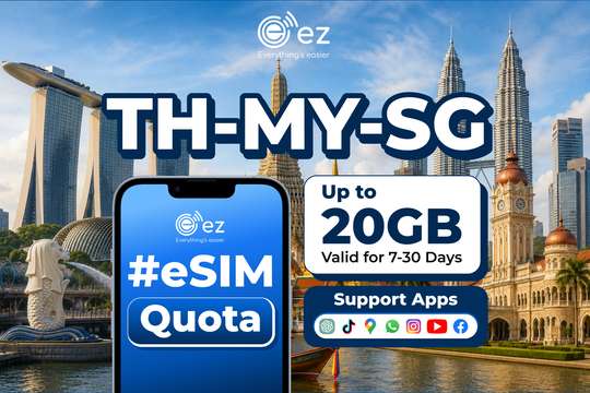eSIM "Quota Package" for Malaysia, Singapore & Thailand 3GB-20GB Hotspot Instant QR by ez.vn