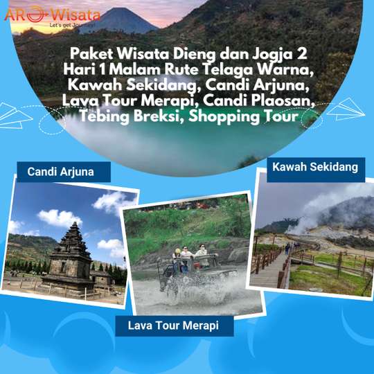 Paket Wisata Dieng dan Jogja 2 Hari 1 Malam Rute Telaga Warna, Kawah Sekidang, Candi Arjuna, Lava Tour Merapi, Candi Plaosan, Tebing Breksi, Shopping Tour, Rp 1.090.000