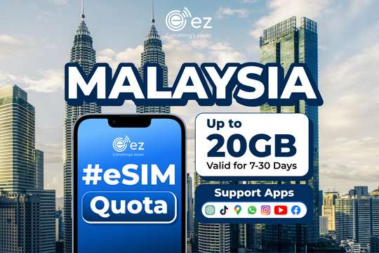 eSIM "Big Quota Package" for Malaysia 10GB-20GB Hotspot Instant QR by ez.id