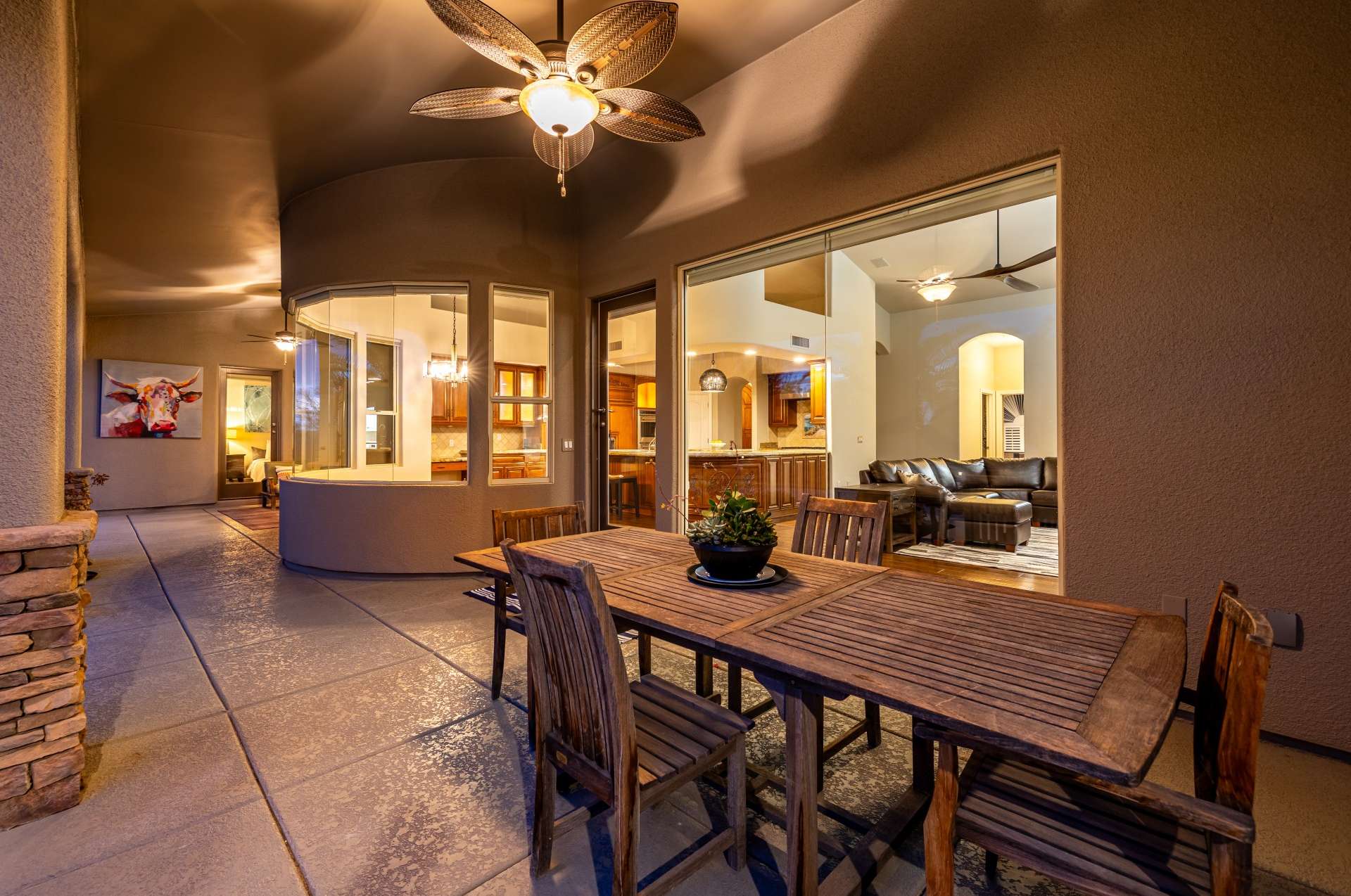 35 of 65. This sheltered patio blends indoor elegance with outdoor serenity. Overlooking the main living areas, it's the perfect spot for connecting with guests while enjoying Arizona s beautiful climate.
