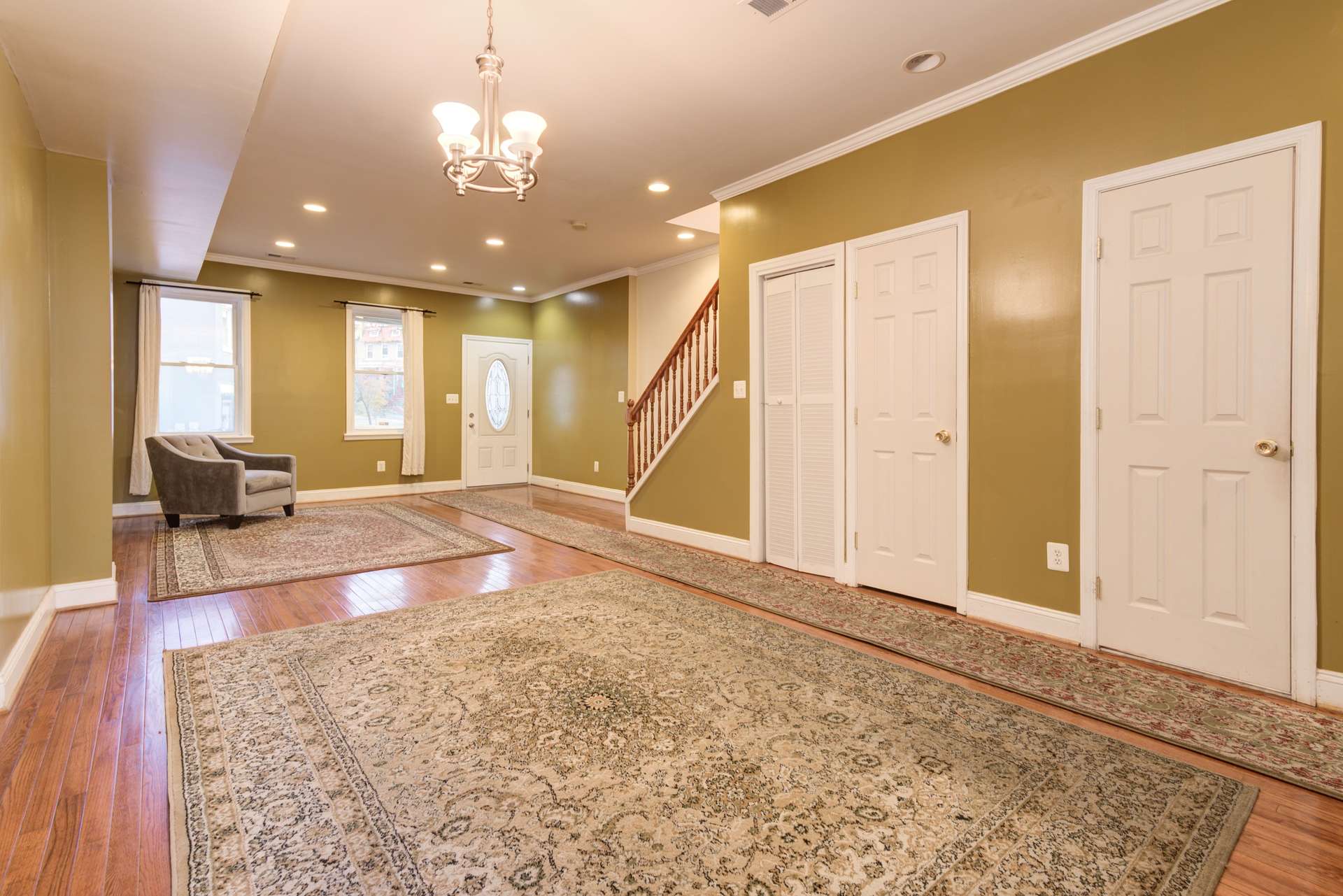5 of 42. Dining Room to the front. Doors to deep hall closet and half bath.