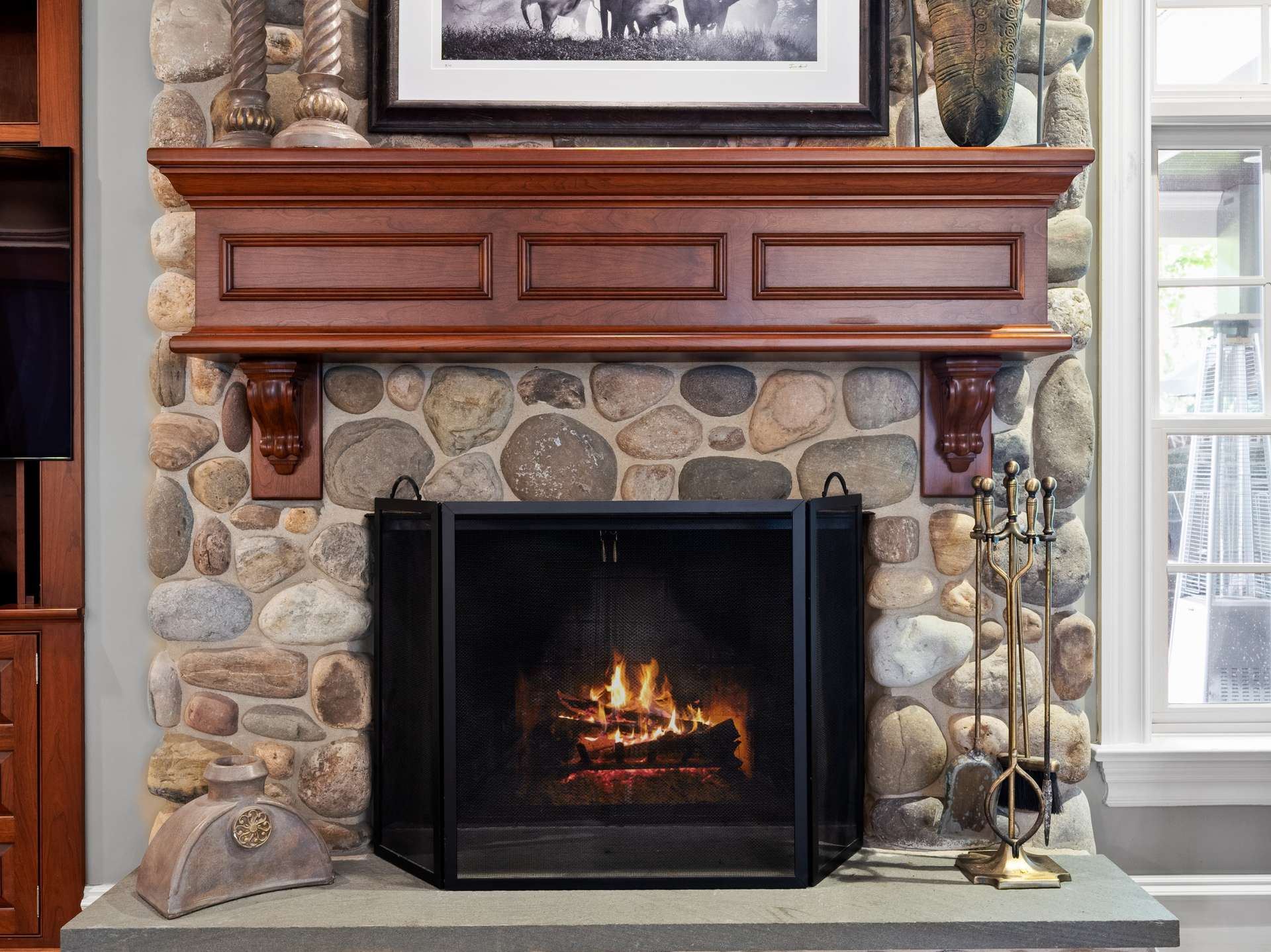 21 of 66. Family Room Stone Fireplace