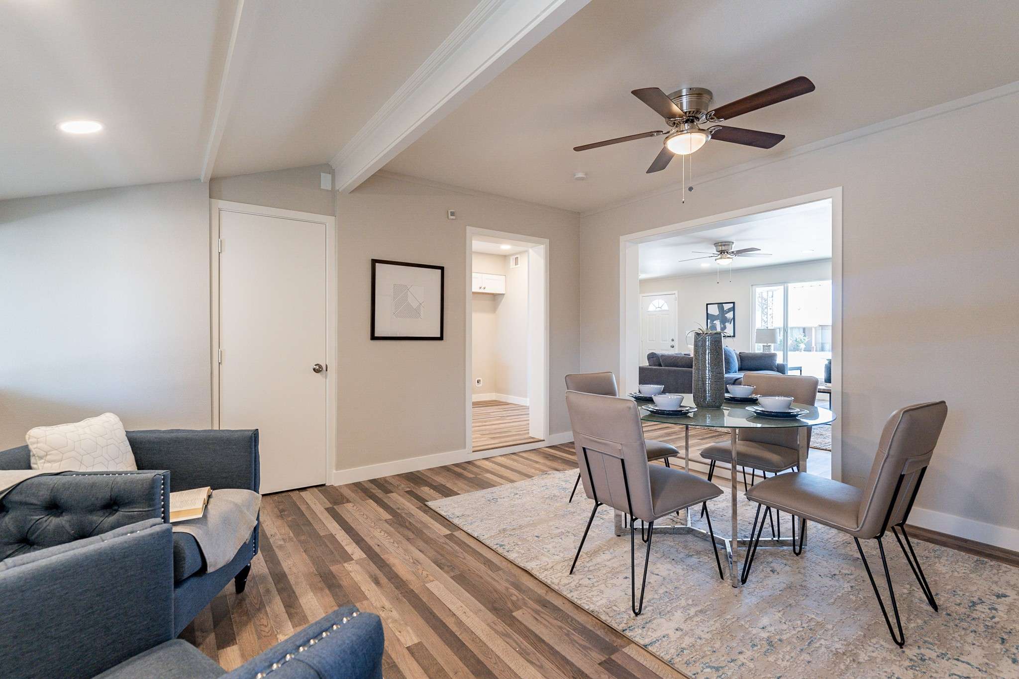 14 of 35. A beautifully remodeled Arizona room with high ceilings, recessed lighting, and a bright, airy feel. Use it as a dining area, sunroom, or relaxation space.