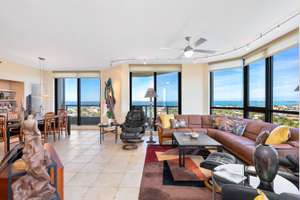 Enjoy breathtaking 270-degree views from the Gulf to the Bay in this exceptionally furnished 2,100 sq ft residence.