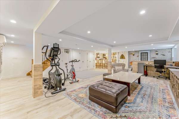 An entertainer's dream basement, Medieval-style theme, and all the toys an adult needs to enjoy