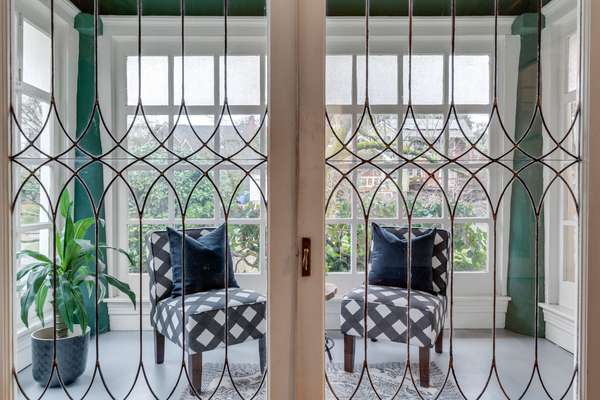 Leaded glass french doors
