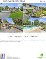 Printable PDF flyer of 11 Birchwood Park Drive. 4 Photos & Short Description