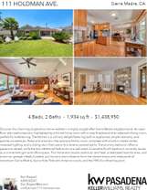 Printable PDF flyer of 111 Holdman Ave., Sierra Madre. 4 Photos & Short Description