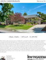 Printable PDF flyer of 430 N. Canyon Blvd., Monrovia. Main Photo & Short Description