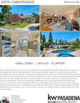 Printable PDF flyer of 430 N. Canyon Blvd., Monrovia. 4 Photos & Short Description