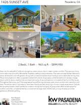Printable PDF flyer of 1426 Sunset Ave., Pasadena, CA 91103. 4 Photos & Short Description