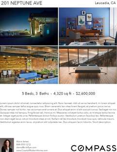 Printable PDF flyer of Modern Coastal Home. 4 Photos & Short Description