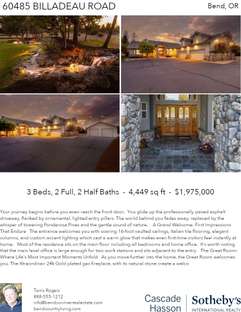 Printable PDF flyer of 60485 Billadeau Road. 4 Photos & Short Description