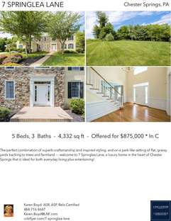 Printable PDF flyer of 7 Springlea Lane. 4 Photos & Short Description