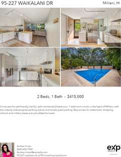 Printable PDF flyer of 95-227 Waikalani Dr #A704. 4 Photos & Short Description