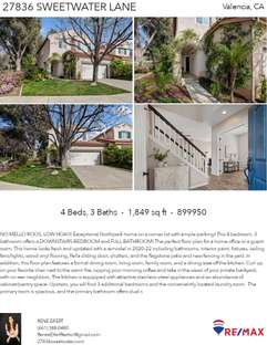 Printable PDF flyer of 27836 Sweetwater Lane. 4 Photos & Short Description