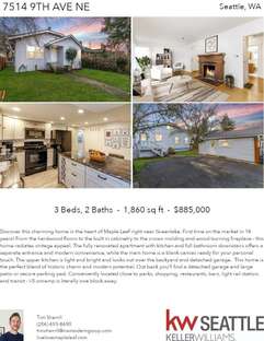 Printable PDF flyer of 7514 9th Ave NE. 4 Photos & Short Description