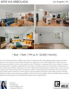 Printable PDF flyer of 4295 Via Arbolada, #208. 4 Photos & Short Description