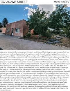 Printable PDF flyer of 257 Adams Street, Monte Vista, CO 81144. Main Photo & Short Description